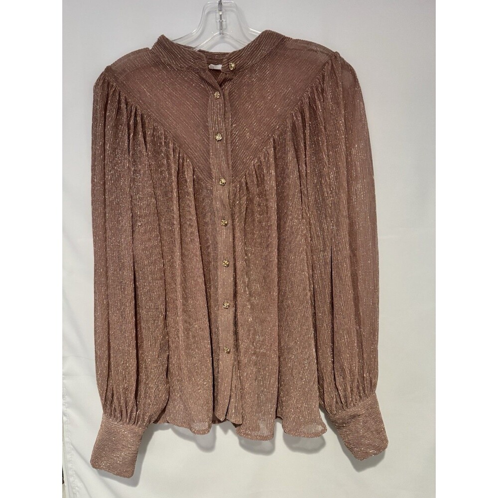 Women’s Talula Shimmering Rose Gold Button Down Blouse Size M Gold Buttons